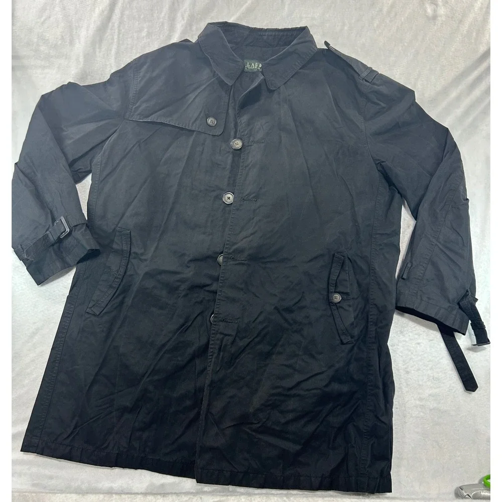 Lauren Ralph Lauren Mens Black Trench‎ Coat Button Front Jacket 46R